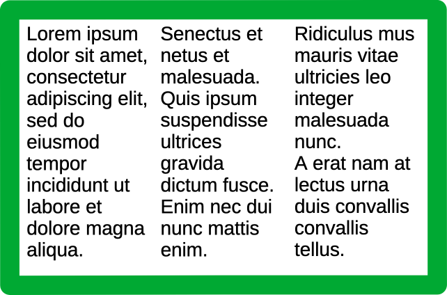Příklad textových sloupců v objektu aplikace Draw