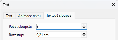 Dialogové okno Text – stránka Sloupce textu