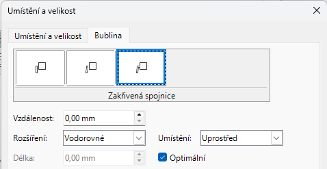 Dialogové okno Umístění a velikost – stránka Bublina