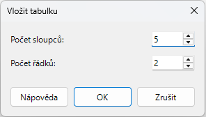 Dialogové okno Vložit tabulku