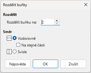 Dialog Rozdělit buňky