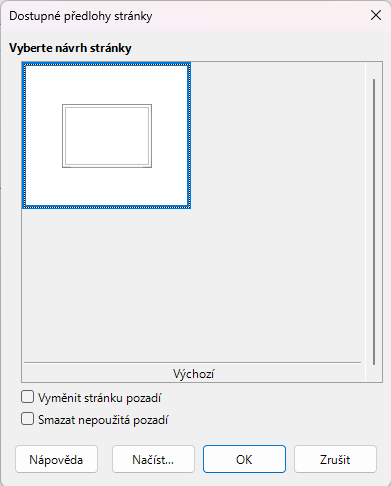 Dialogové okno Dostupné předlohy stránek