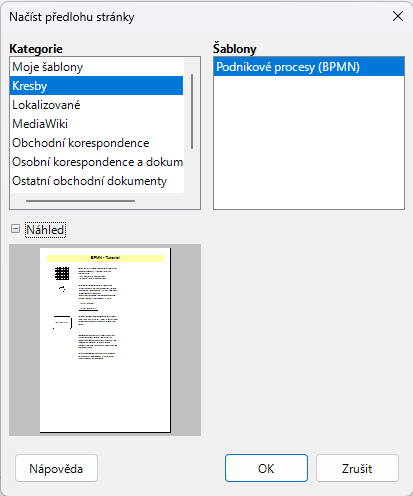 Dialogové okno Načíst předlohu stránky