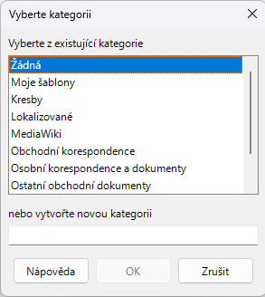 Dialogové okno Výběr kategorie