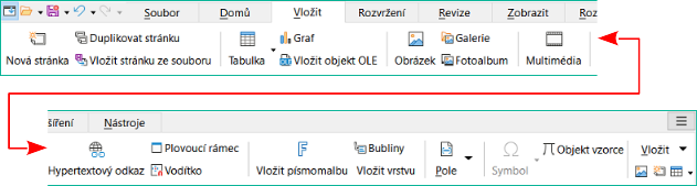 Uživatelské rozhraní s kartami – karta Vložit