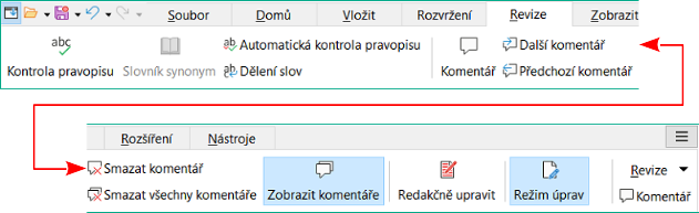Uživatelské rozhraní s kartami – karta Revize
