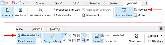 Uživatelské rozhraní s kartami – karta Zobrazit