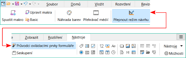 Uživatelské rozhraní s kartami – karta Nástroje