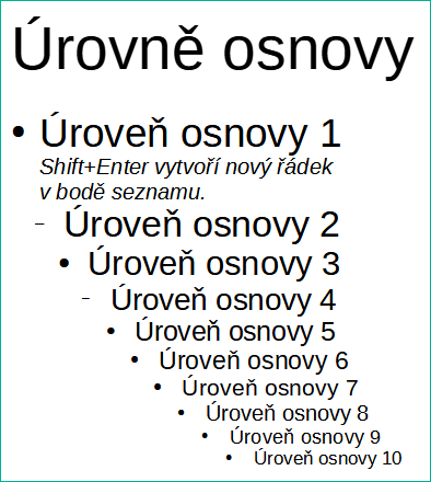 Příklad úrovní osnovy v textovém poli s automatickým rozložením