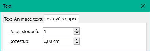 Dialogové okno Text – stránka Textové sloupce