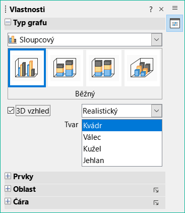 Panel Typ grafu na kartě Vlastnosti na postranní liště