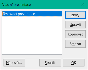 Dialogové okno Vlastní prezentace