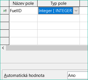 Definice pole primárního klíče
