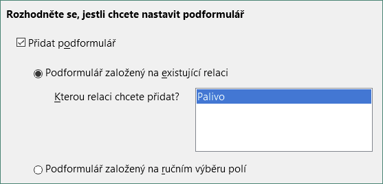 Přidání podformuláře