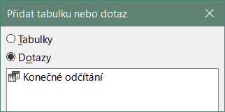 Výběr dotazů k přidání do jiného dotazu