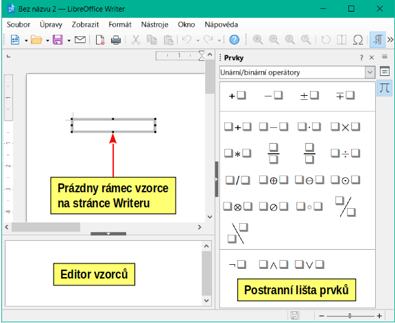 Prázdný vzorec v dokumentu Writer