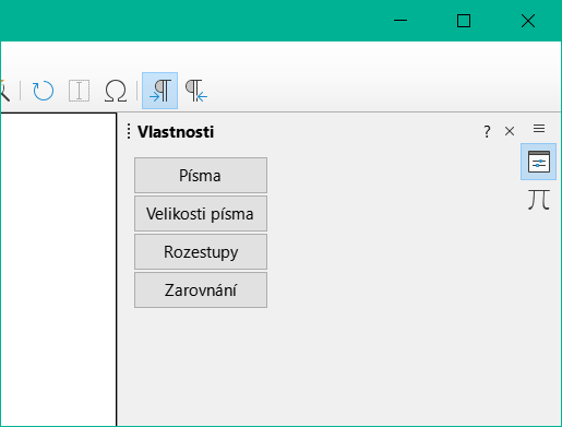 Panel Vlastnosti na postranní liště