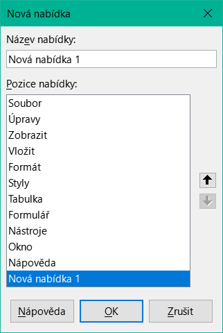 Dialogové okno Nová nabídka