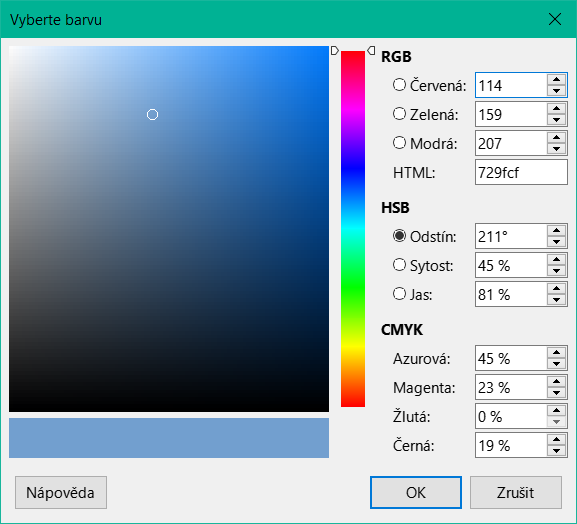 Dialogové okno Vyberte barvu