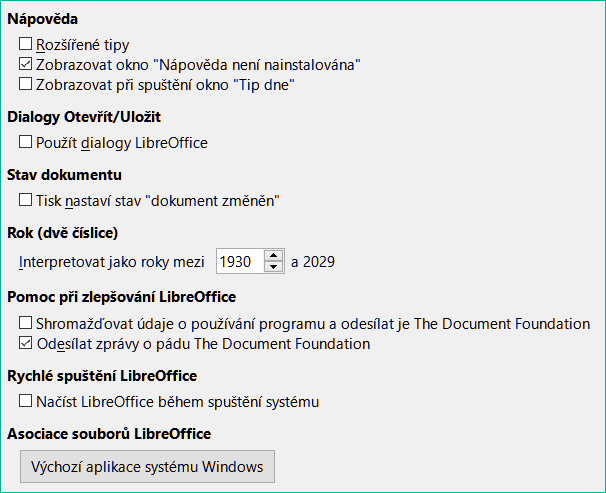 Možnosti – LibreOffice – karta Obecné
