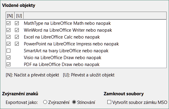 Načítání/ukládání – karta Microsoft Office