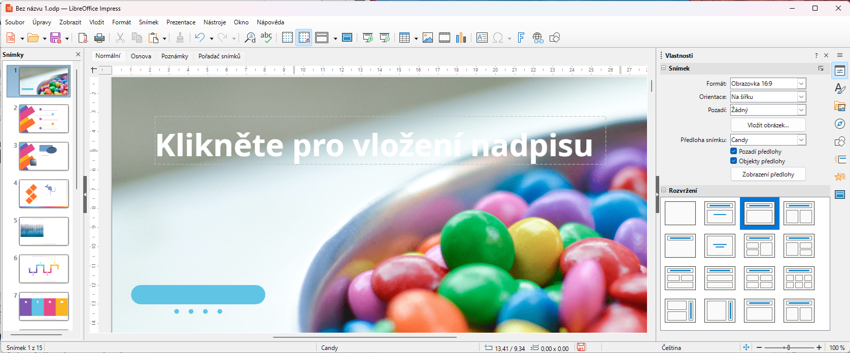 Příklad zobrazení pracovního prostoru Normální pohled