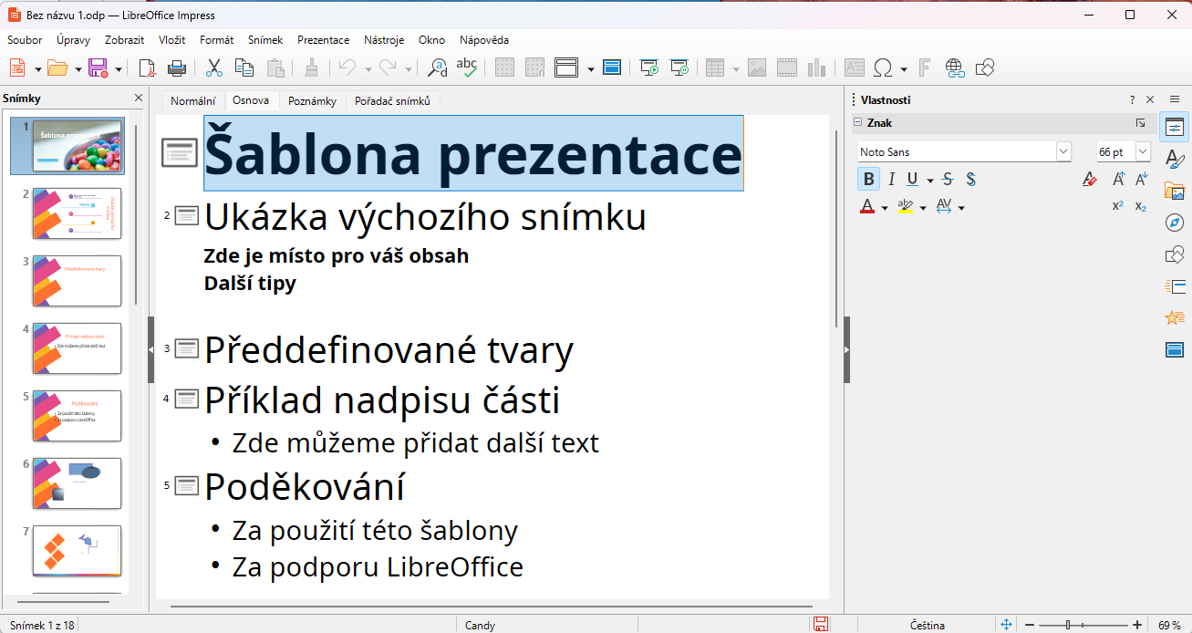 Příklad zobrazení pracovního prostoru Pohled s osnovou