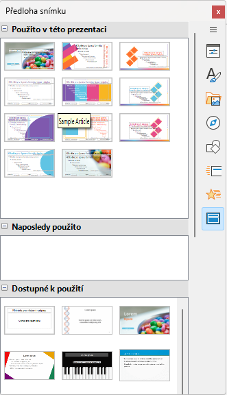 Karta Předlohy snímků v postranní liště