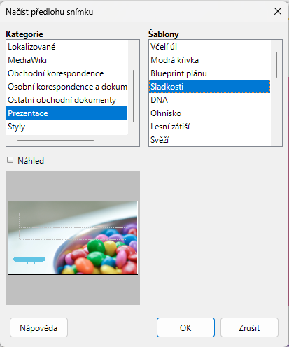 Dialog Načíst předlohu snímku