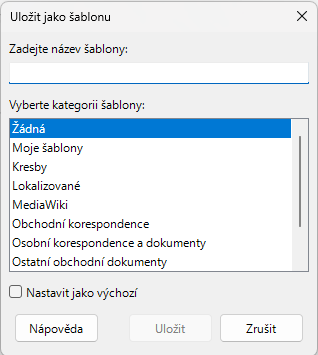 Dialogové okno „Uložit jako šablonu“