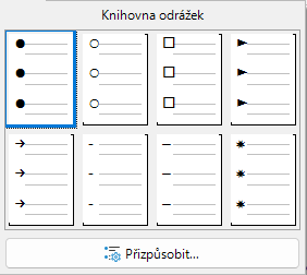 Dialogové okno Knihovna odrážek
