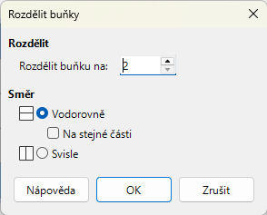 Dialogové okno Rozdělit buňky
