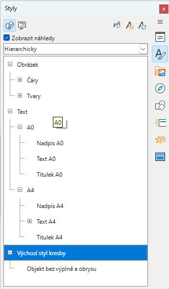 Panel Styly kresby na kartě Styly v postranní liště