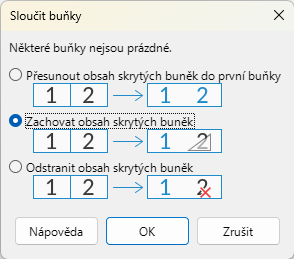 Dialogové okno Sloučit buňky