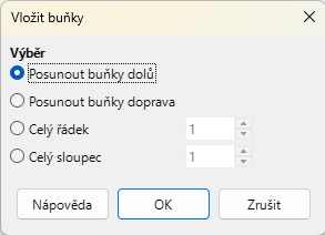 Dialogové okno Vložit buňky