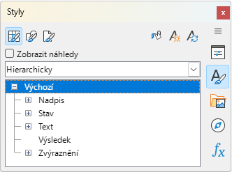 Panel „Styly buněk“ v sekci „Styly“ na postranní liště