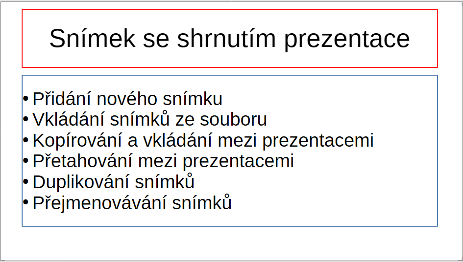 Příklad snímku se shrnutím prezentace