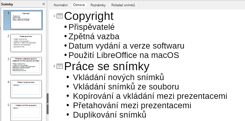 Příklad osnovy vytvořené z dokumentu aplikace LibreOffice Writer