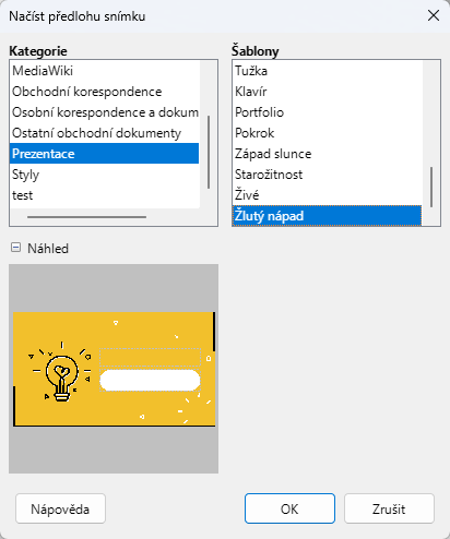 Dialogové okno Načíst předlohu snímku
