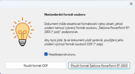 Dialogové okno Potvrzení formátu souboru