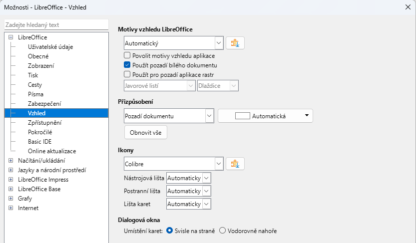 Nastavení LibreOffice – stránka Vzhled