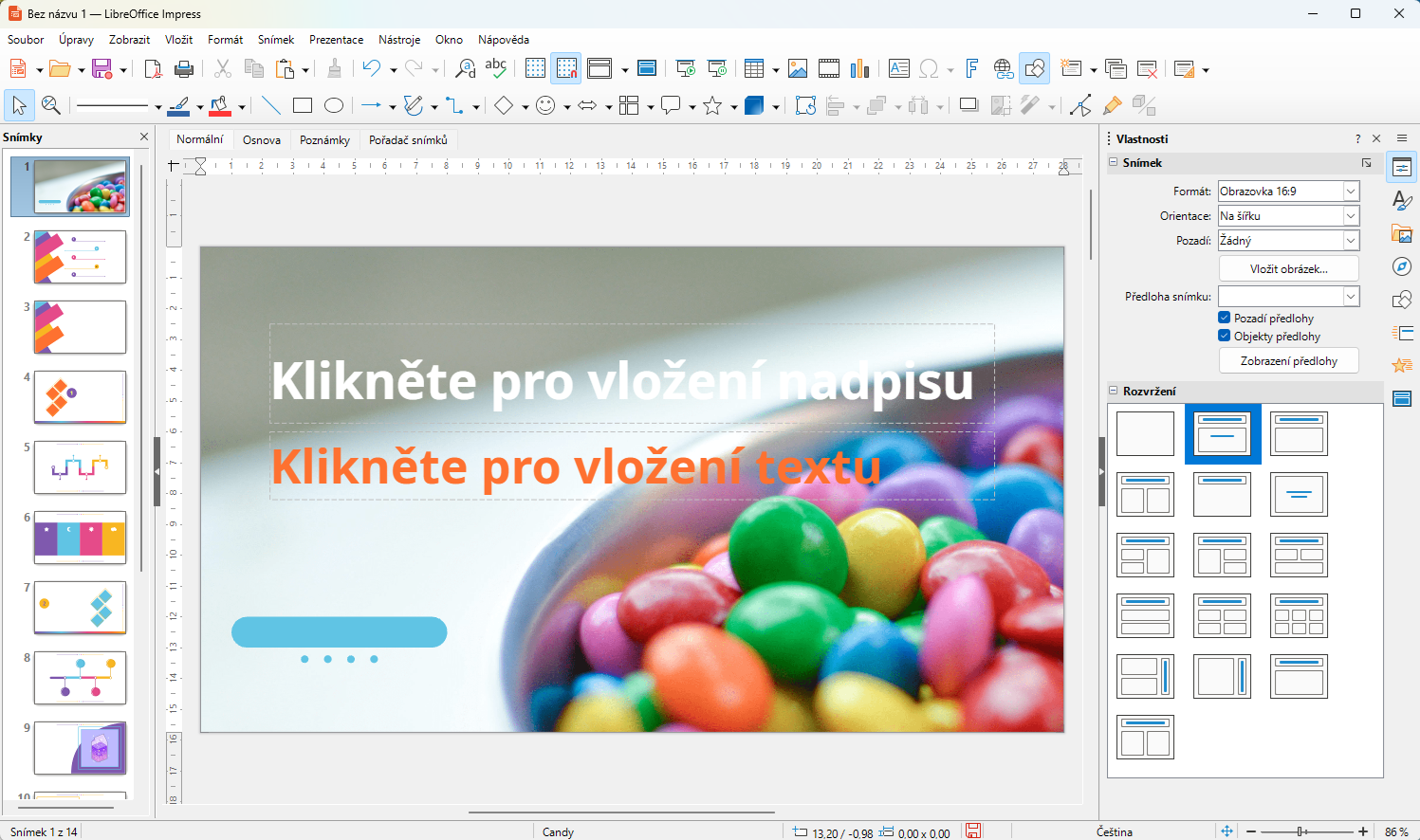 Uživatelské rozhraní Standardní nástrojové lišty