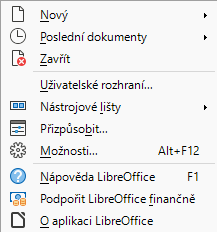 Rychlé menu uživatelského rozhraní s kartami