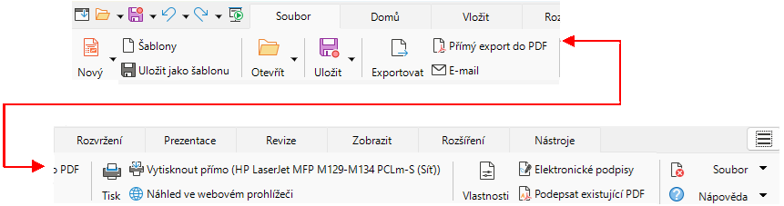 Uživatelské rozhraní s kartami – karta Soubor