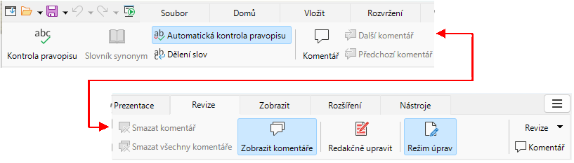 Uživatelské rozhraní s kartami – karta Revize