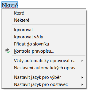 Místní nabídka Kontrola pravopisu