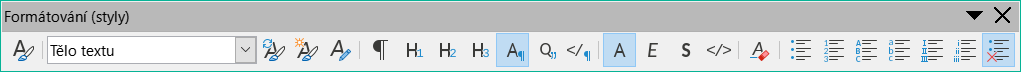 Nástrojová lišta Formátování (styly)