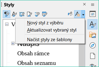 Nabídka Akce stylů v postranní liště