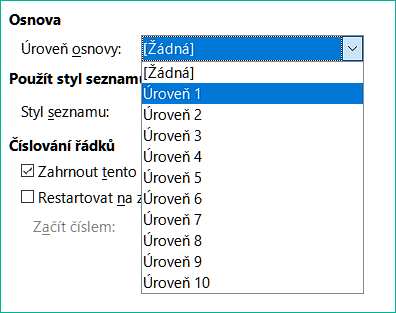 Specifying an outline level for a paragraph style