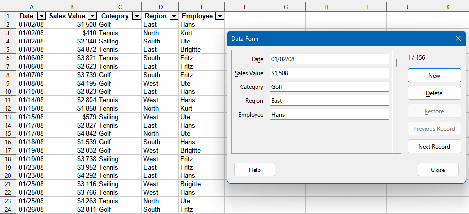 Using the Data Entry Form tool